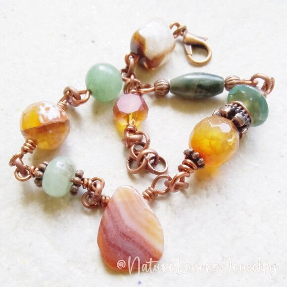 Festival Bracelet - Unique & Handmade! Colorful Semi-Precious Stones Boho Gypsy - Picture 7 of 10